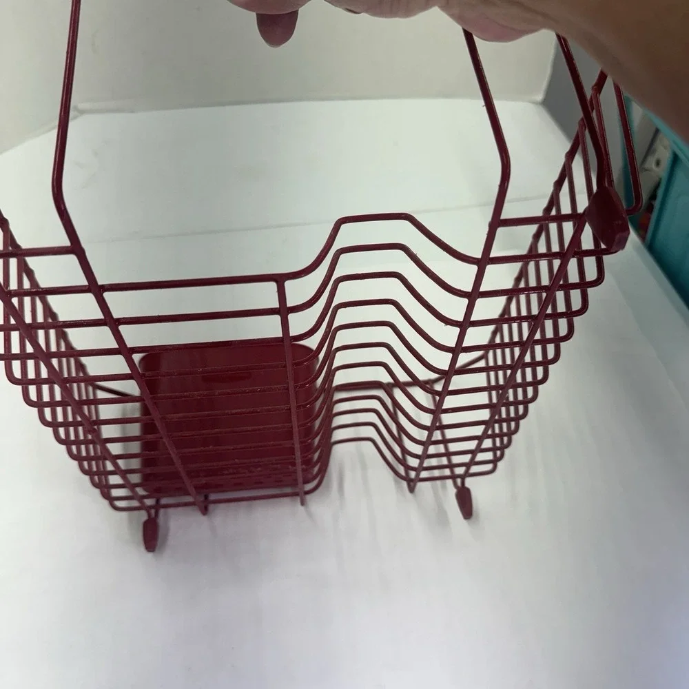 Vtg RED Rubbermaid Coated Wire Sink Dish Drainer Rack Rubber 14.25x12.75